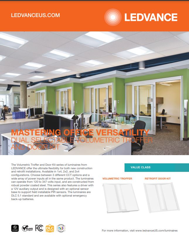 LEDVANCE VALUE CLASS DUAL SELECTABLE VOLUMETRIC 6A TROFFER & RETROFIT DOOR KIT Flyer