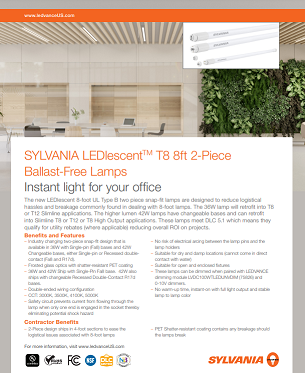 sylvania ledlescent t8 8ft 2 piece ballast free lamps sales flyer